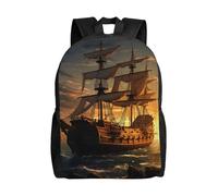Anceky Sac à dos mignon et léger, motif bateau pirate, imperméable, décontracté, pour voyage, ordinateur portable, pour hommes et femmes