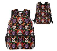 Anceky Sac à dos pour ordinateur portable professionnel, motif Jour des Morts, Halloween, crânes de sucre et roses, résistant à l'eau