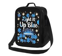 Anceky Sac à lunch bleu puzzle autisme, boîte à lunch isotherme souple avec fermeture éclair, idéale pour le bureau, l'école, la plage, les voyages et les pique-niques. Bandoulière incluse.