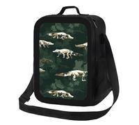 Anceky Sac à lunch isotherme camouflage crocodile, sac souple et réutilisable avec fermeture éclair, idéal pour le bureau, l'école, la plage, les voyages et les pique-niques. Bandoulière incluse.