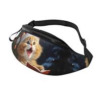 Anceky Sac banane à motif de chat mignon chantant des chants de Noël pour hommes et femmes, sac ceinture léger et réglable, sac banane tendance pour voyage, randonnée, course à pied
