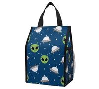 Anceky Sac isotherme portable pour le déjeuner, motif têtes d'extraterrestres et d'OVNIs, léger, imperméable et pliable, idéal pour les déplacements et le camping.