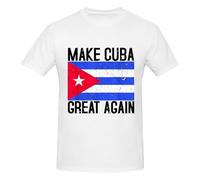 Anceky T-Shirt Unisexe Blanc à Manches Courtes et col Rond, orné du Drapeau cubain « Make Cuba Great Again », Style Classique.