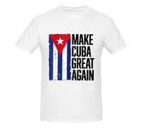 Anceky T-Shirt Unisexe Blanc à Manches Courtes et col Rond, orné du Drapeau cubain « Make Cuba Great Again », Style Classique.