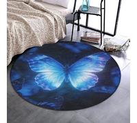 Anceky Tapis Rond Amusant avec Envers antidérapant, Lavable en Machine, 61 cm | Protection du Sol, Papillons Bleus, Absorbant l'eau, Tapis pour Bureau, Chaise et canapé