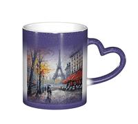 Anceky Tasse à café changeante de couleur avec impression de la tour Eiffel de la rue de Paris, tasse magique à changement de couleur, tasse à thé en céramique amusante et fantaisie, 11 oz, bleu