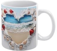 Anceky Tasse à café en céramique 3D avec motif cœur d'amour, plage, océan, trou dans le mur, pour homme et femme, 325 ml, blanche