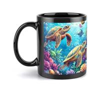 Anceky Tasse noire en céramique avec poignée, motif tortue de mer sous-marine, idéale pour le thé et le café