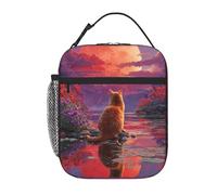 Anceky Un chat contemple son reflet dans le lac sous la pleine lune rouge. Boîte à lunch réutilisable et isotherme pour le bureau, le travail, les pique-niques, le camping et la plage.
