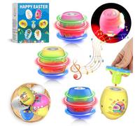 Ancesfun Kit de 6 Jouets Toupies Œufs de Pâques Lumineux, Gyroscope Clignotant avec Lumières LED et Musique, Magique UFO Cadeaux pour Enfants 3+ et Compléments pour Chasse aux Œufs