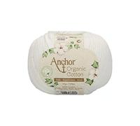 Anchor Coton organique, 50 g, épaisseur 4, emballage : 125 m de fil à crochet blanc neige