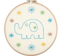 Anchor Freestyle pack de broderie avec cerceau "Best Friends Collection Linen Daddy Elephant", pré-imprimé, diam. 20cm
