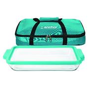 Anchor Hocking Plat de cuisson rectangulaire en verre de 3 litres avec couvercle bleu minéral TrueFit™ et sac fourre-tout