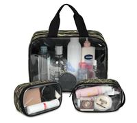 Anchor - Lot de 3 grandes trousses de maquillage de voyage translucides pour homme et femme, motif camouflage vert, couleur, L, Trousse de maquillage
