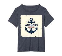 Anchors Aweigh Design Nautique pour Marins T-Shirt, Femme Grandes Tailles, Bleu Chiné, 1X