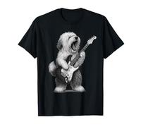 Ancien Chien de Berger Anglais Jouant de la Guitare Rock Amateur de Chiens T-Shirt