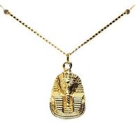 ancien égyptien King Toutankhamon Pendentif et chaîne - Plaqué Or avec des informations de l'ancienne Bijoux égyptiens.