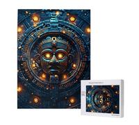 Ancien Masque Soleil Maya Calendrier Civilisation Abstrait Personnalisé Puzzle 500 Pièces en Bois pour Adultes, Photo Portrait Personnalisé