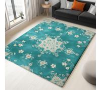 Ancien Tapis de Salon Lavable 140 x 200 cm, Faible Poil Antidérapant Adapté à l'aspirateur avec Motif Aquarelle Magnifique Fleurs Tapis Chambre pour Commercial de Bureau, Bleu