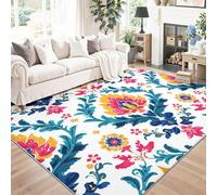 Ancien Tapis de Salon Lavable 60 x 90 cm, Faible Poil Antidérapant Adapté à l'aspirateur avec Motif Traditionnel Éclatant Floral Tapis Chambre pour Commercial de Bureau, Couleur