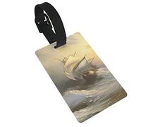 Ancien voilier dans la mer orageuse 2 pièces étiquettes à bagages, boucle d'étiquette d'identification de couverture de confidentialité et carte d'adresse pour valise de sac de voyage