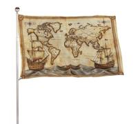 Ancienne carte du monde avec navires de l'océan Drapeau vintage 0,9 x 1,5 m Drapeau de jardin Bannière Décoration pour cour, porche, pelouse, ferme