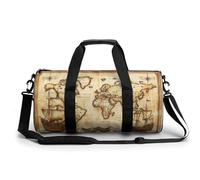 Ancienne carte du monde avec navires de l'océan Sac de sport vintage pour homme et femme Sac de sport cylindrique avec bandoulière
