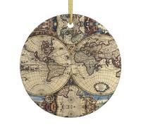 Ancienne carte du monde globe imprimé 7,3 cm sapin de Noël en céramique, choix parfait pour la décoration de Noël pour la maison et les vacances