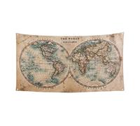 Ancienne carte du monde tachée Imprimée Bannière de fête d'Halloween, décoration extérieure pour clôture, porche, jardin, vacances, décoration à suspendre