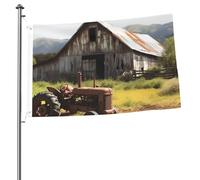 Ancienne grange en bois avec drapeau de tracteur rouillé 6,1 x 91 cm - Impression double face - Drapeau de jardin pour l'extérieur - Bannière cadeau avec œillets - Toile de fond pour photo pour