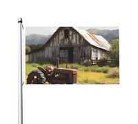 Ancienne grange en bois avec drapeaux de tracteur rouillés pour l'extérieur 0,9 x 1,5 m, drapeau de jardin saisonnier double face avec œillets, drapeau d'extérieur pour décoration de maison, toile de