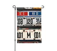Ancienne plaque d'immatriculation drapeau de jardin double face 71 x 102 cm, bannière décorative pour porche, pelouse, terrasse, toutes saisons