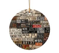 Ancienne plaque d'immatriculation imprimée en céramique ronde Arbre de Noël Ornements à suspendre à plusieurs échelles avec suspension pour la décoration de la maison 3 tailles