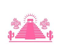 Ancienne pyramide aztèque Maya Cactus Oiseaux Stickers muraux 32x50.1cm N'abîme pas le mur Rose