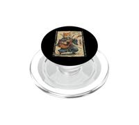 Ancienne œuvre d'art Japonaise Chat samouraï Jouant de la Guitare PopSockets PopGrip pour MagSafe