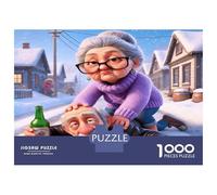 Anciens Amusants dans la Neige 1000 Pièces Puzzle Moment de Bonheur Senior Puzzle Adultes Voitureton Recy ctivité Éducative Sympa, Jeu Maison, Super Cadeau pour Les Familles Qui 38x26cm