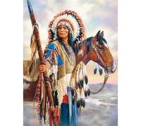 Anciens Indiens Chevaux Peinture par Numéros pour Adultes,40x50cm Acryliques Paint by Numbers avec Cadre DIY Kits de l'huile sur Toile avec Peintures et Pinceaux Artisanat Maison Murale Décoration