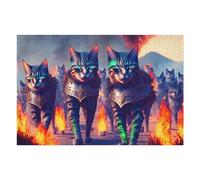 Ancient Cat Warriors Marching Through Flames Puzzles pour Adultes Jeux Relaxants Défi Difficile Cadeaux De Noël Et d'anniversaire 75x50cm/1000pcs