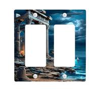Ancient Coastal Light Interrupteurs/Couvercles de sortie, Ruines de colonne bleu océan pour décoration côtière, plaques murales thermoplastiques, taille standard Double bascule