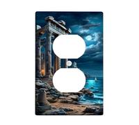 Ancient Coastal Light Interrupteurs/Couvercles de sortie, Ruines de colonnes bleu océan pour décoration côtière, plaques murales thermoplastiques, prise duplex simple de taille standard