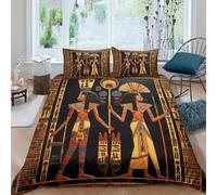 Ancient Egypt Art Linge de Lit résistante 3 pièces 3D Imprimée Entretien Facile Egyptian Hieroglyphic Ensemble De Literie avec Taie d'oreiller for Décoration de Chambre Single（135x200cm）