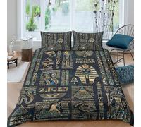 Ancient Egypt Ensemble De Literie 3D Effet Microfibre 3 Pièces Hypoallergique Mythical Art Style Linge de Lit avec Taie d'oreiller Facile d'entretien for Chambre de Adolescents King（220x240cm）