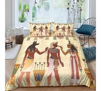 Ancient Egypt Ensemble De Literie résistante 3 Pièces 3D Effet Léger Art Style de Hieroglyphic Parure de Lit avec Taie d'oreiller Facile d'entretien for Chambre Enfants Super King（260x220cm）