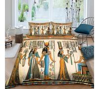 Ancient Egypt Ensemble De Literie résistante 3 pièces 3D Imprimée Léger Hieroglyphic Art Style Housse de Couette avec Taie d'oreiller Entretien Facile for Chambre Adulte Super King（260x220cm）