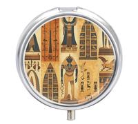 Ancient Egypt Tribe Series Pilulier de voyage 3 compartiments quotidiens Petit pilulier rond en métal pour sac à main
