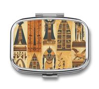 Ancient Egypt Tribe Series Pilulier portable à 2 compartiments, avec miroir pour sac à main, voyage, mini organisateur de médicaments en métal pour vitamines, huile de poisson