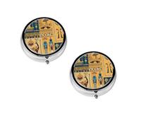 Ancient Egypt Tribe Series Pilulier rond avec 3 compartiments - Petit pilulier portable - Conteneurs de vitamines - Essentiels de voyage - 4,6 x 4,6 x 1,8 cm
