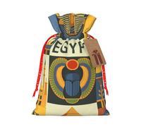 Ancient Egypt Tribe Series Sacs de Noël imprimés avec cordon de serrage et ruban de Noël rouge - Pochettes cadeaux réutilisables en toile de jute avec cordon de serrage, M