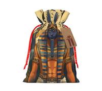 Ancient Egypt Tribe Series Sacs de Noël imprimés avec cordon de serrage pour emballage cadeau de Noël, ruban de Noël rouge, taille S