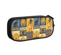 Ancient Egypt Tribe Series Trousse à crayons double couche de grande capacité personnalisable en tissu polyester imprimé pour école, bureau, voyage, Noir , Taille unique